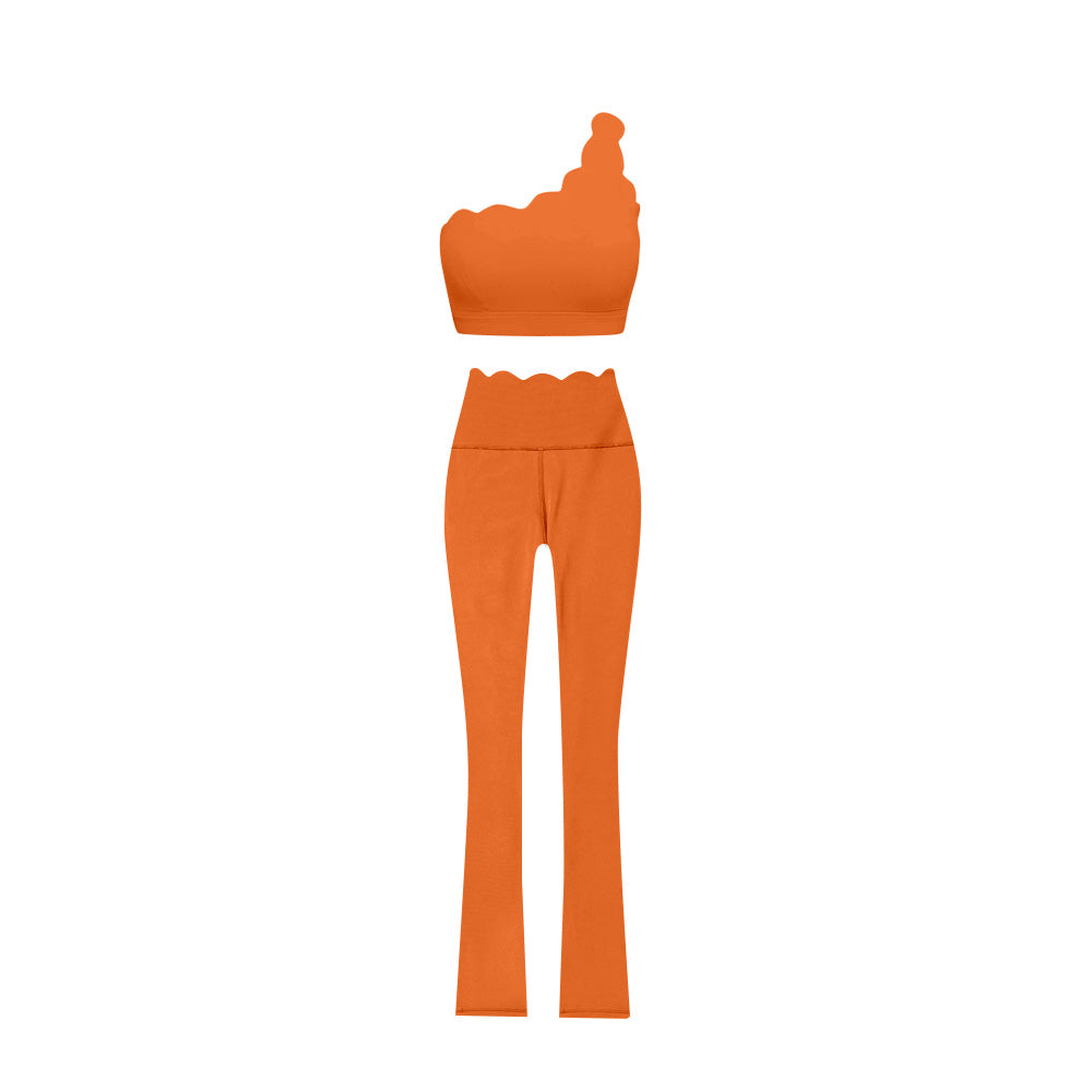 Preorder (moq 5)Baby Girls Orange One Shoulder Scallop Top Bell Bottom Pants Yoga Sets