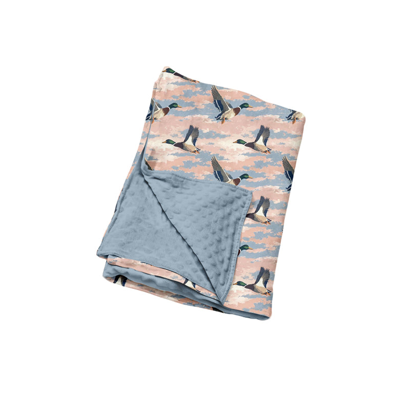 Preorder (moq 5) Baby Girl Clothes Mallard Duck Sky Camo Print Minky Dot Backing Swaddle Blanket