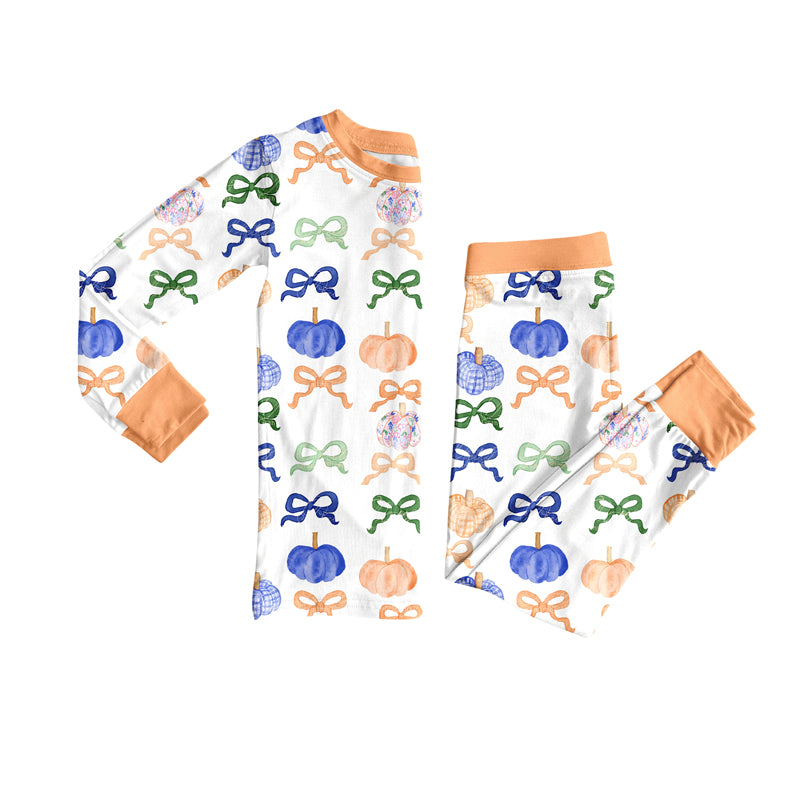 Preorder (moq 5)Baby Girls Colorful Pumpkins Bows Top Pants Fall Pajamas Set