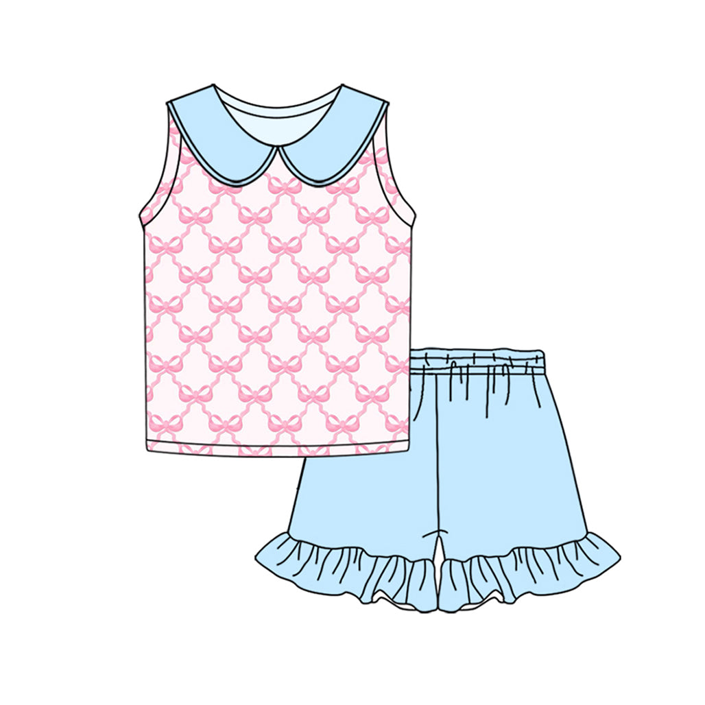 Preorder (moq 5)Baby Girls Pink Bows Shirt Ruffle Shorts Clothes Sets