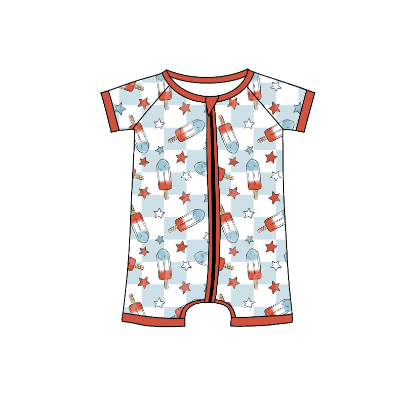 Preorder(moq 5)Baby Infant Boys 4th Of July Popstick Zip Summer Rompers