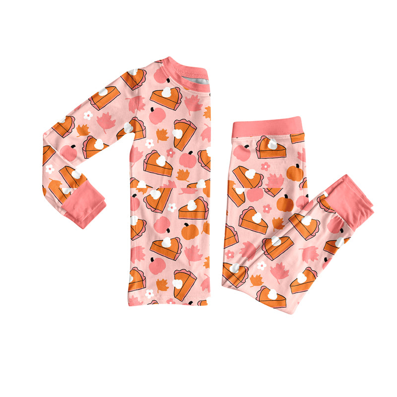 Preorder (moq 5)Baby Girls Long Sleeves Pink Pumpkins Cakes Top Pant Pajamas Set