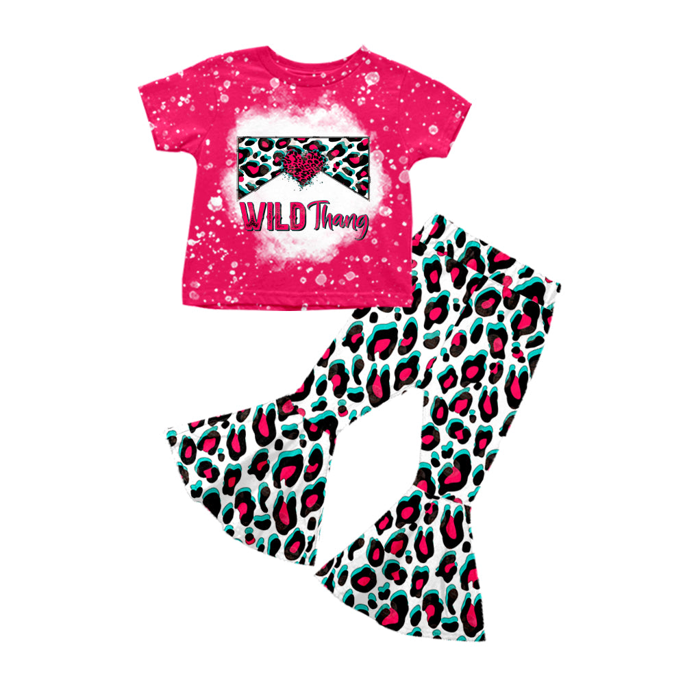 Baby Girls Wild Thang Western Tee Top Leopard Bell Pants Clothes Sets preorder(moq 5)