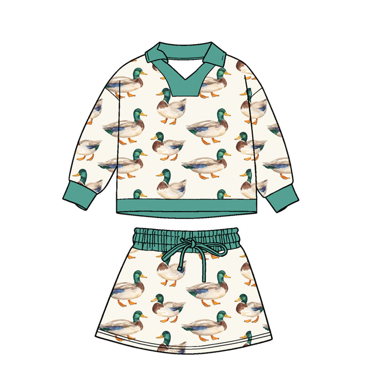 Preorder(moq 5) Baby Boys Ducks Plaid Long Sleeve Top Shorts Hunting Clothes Sets