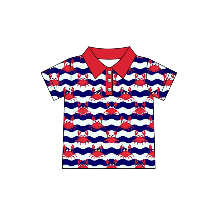 Preorder(moq 5)Boys Summer Stripes Crabs Short Sleeve Tee Shirts Tops