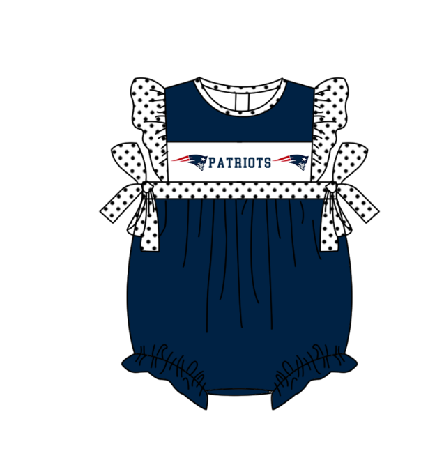 Preorder (moq 5)Baby Girls Polka Dots Flutter Sleeve Patriots Team Ruffle Rompers