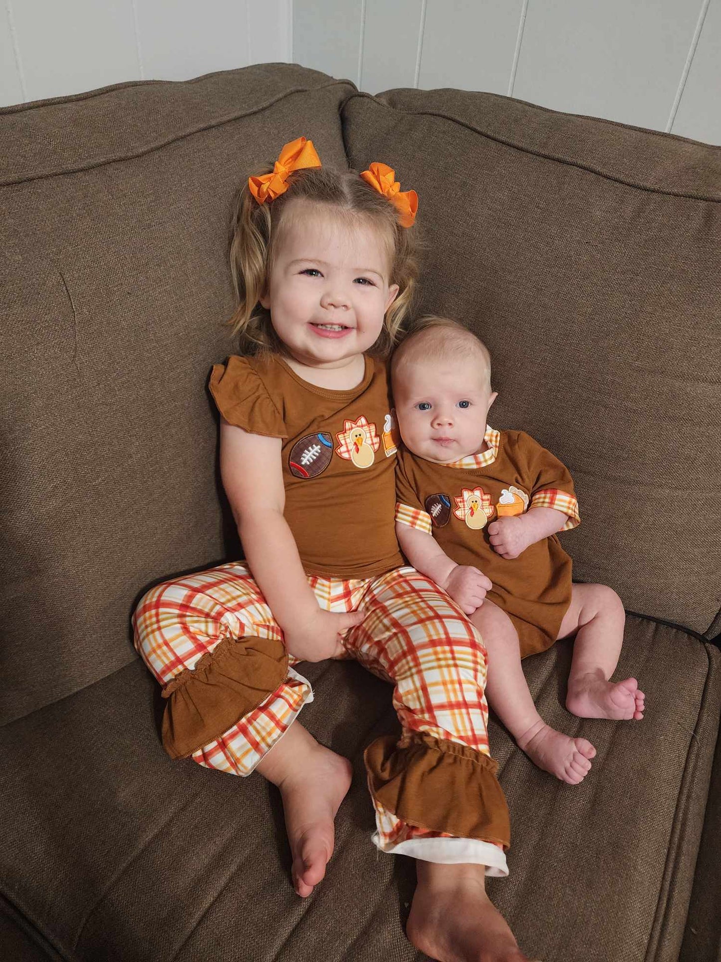 Baby Infant Turkey Pie Thanksgiving Short Sleeve Rompers