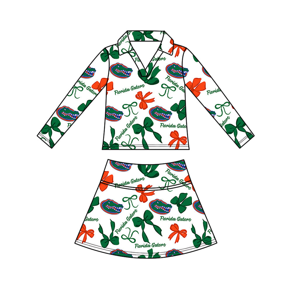 Preorder (moq 5)Baby Girls Bows Gators Top Skirt Short Team Clothes Set