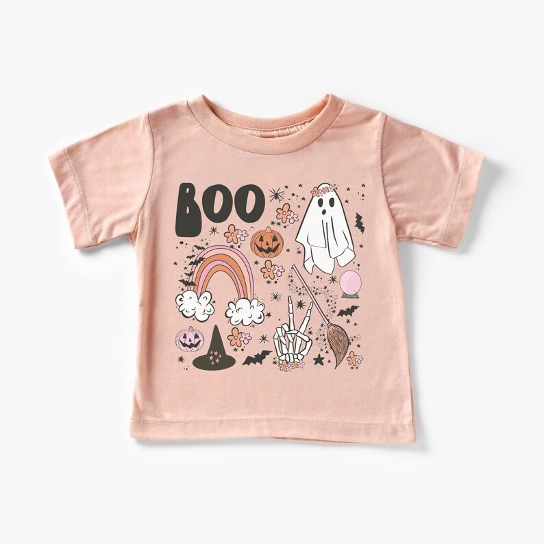 Baby Girls Light Pink Boo Halloween Short Sleeve Tee Shirts Tops Preorder(moq 5)