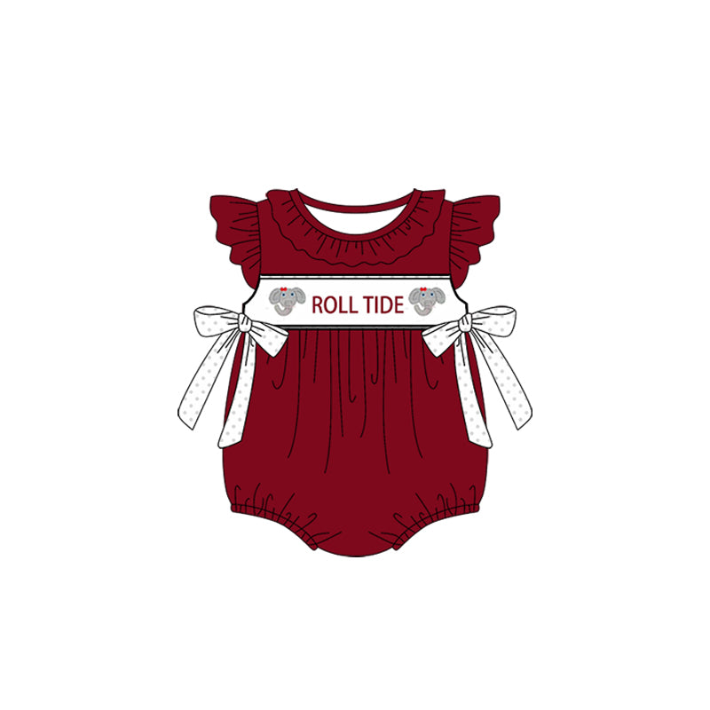 Preorder(moq 5)Baby Infant Girls Roll Tide Team Bows Rompers