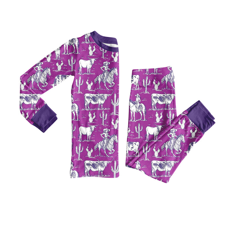 Preorder (moq 5)Baby Boys Cactus Horse Rodeos Cows Top Pants Western Pajamas Sets