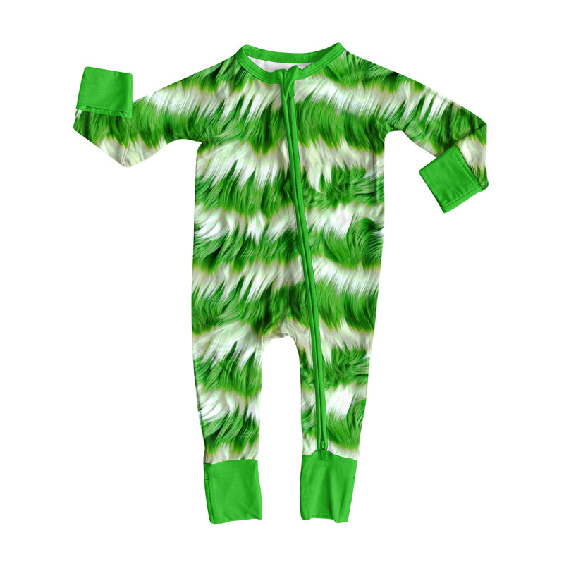 Preorder(moq 5)Baby Infant Boys Long Sleeves Fur Print Christmas Zipper Rompers