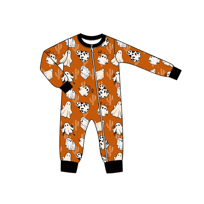 Preorder moq 5 Baby Infant Boys Long Sleeves Cow Print Ghosts Cactus Plaid Zipper Romper