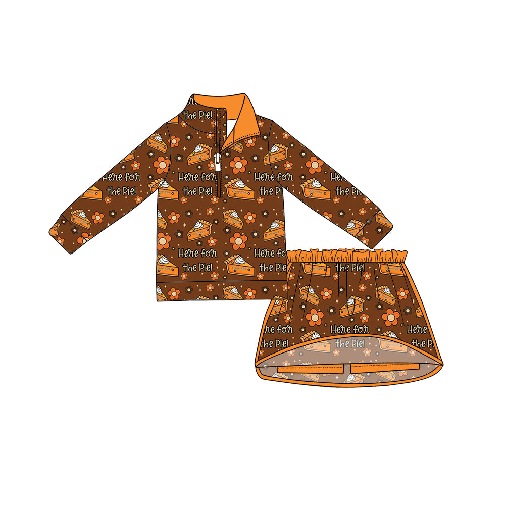 Preorder (moq 5)Baby Girls Flowers Cakes Zip Pullovers Top Skirt Short Thanksgiving Clothes Set