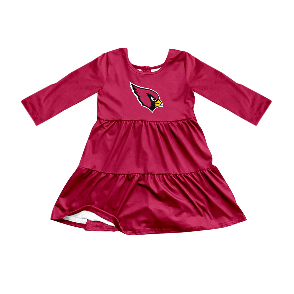 Preorder (moq 5)Baby Girls Red Long Sleeves Eagles Shorts Team Knee Length Dresses