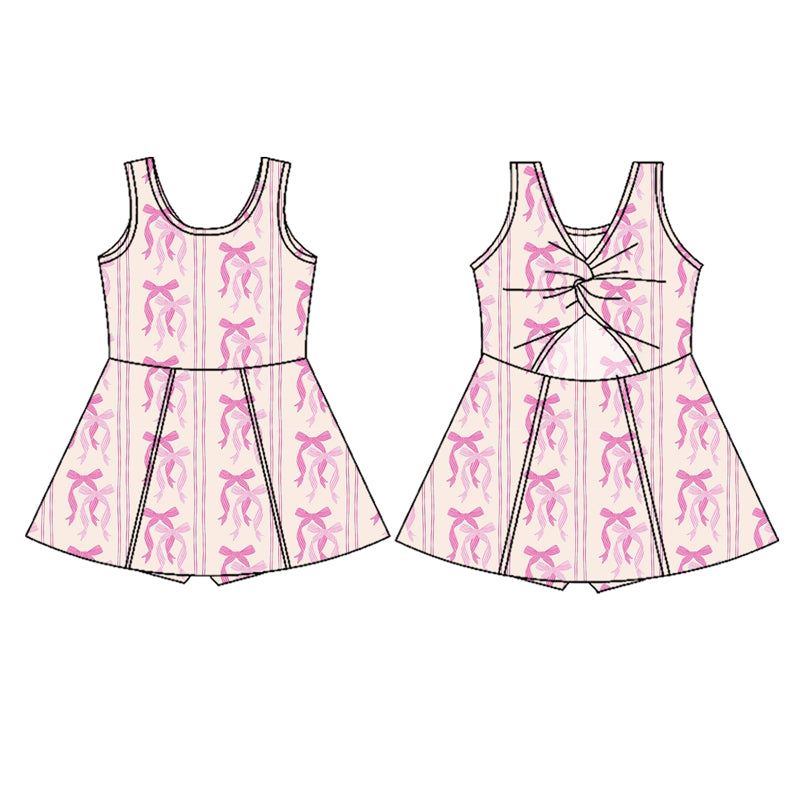 Preorder (moq 5)Baby Girls Pink Sleeveless Bows Stripe Yoga Active Skort Dress