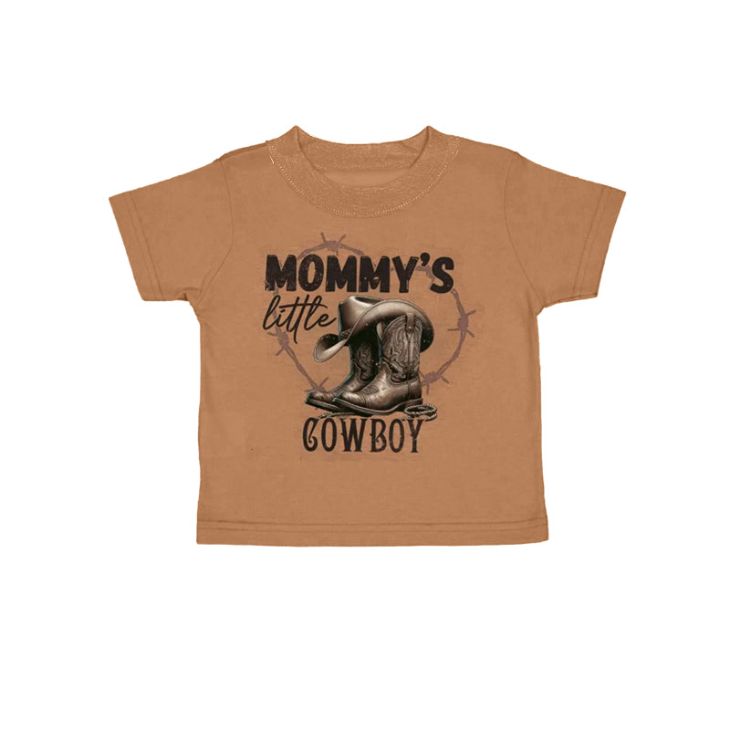 Preorder (moq 5)Baby Kids Brown Short Sleeves Mommy's Cowboy Tee Shirts Top