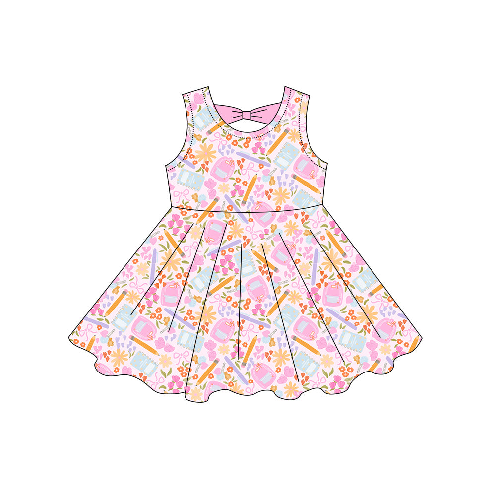 Preorder moq 5 Baby Girls Sleeveless Flowers Pencils Back to School Knee Length Dresses
