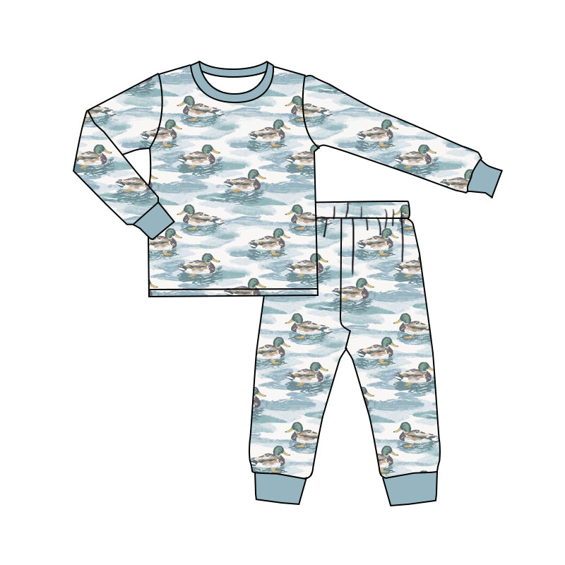 Preorder (moq 5)Baby Boys Long Sleeve Lakes Ducks Top Pant Hunting Pajamas Sets