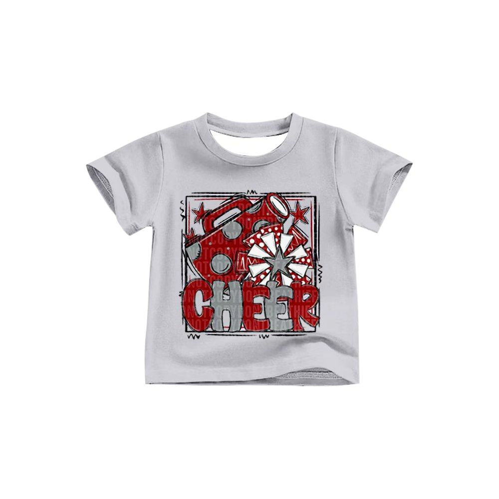 Preorder (moq 5)Baby Girls Red Cheer Team Short Sleeve Tee Shirts Tops