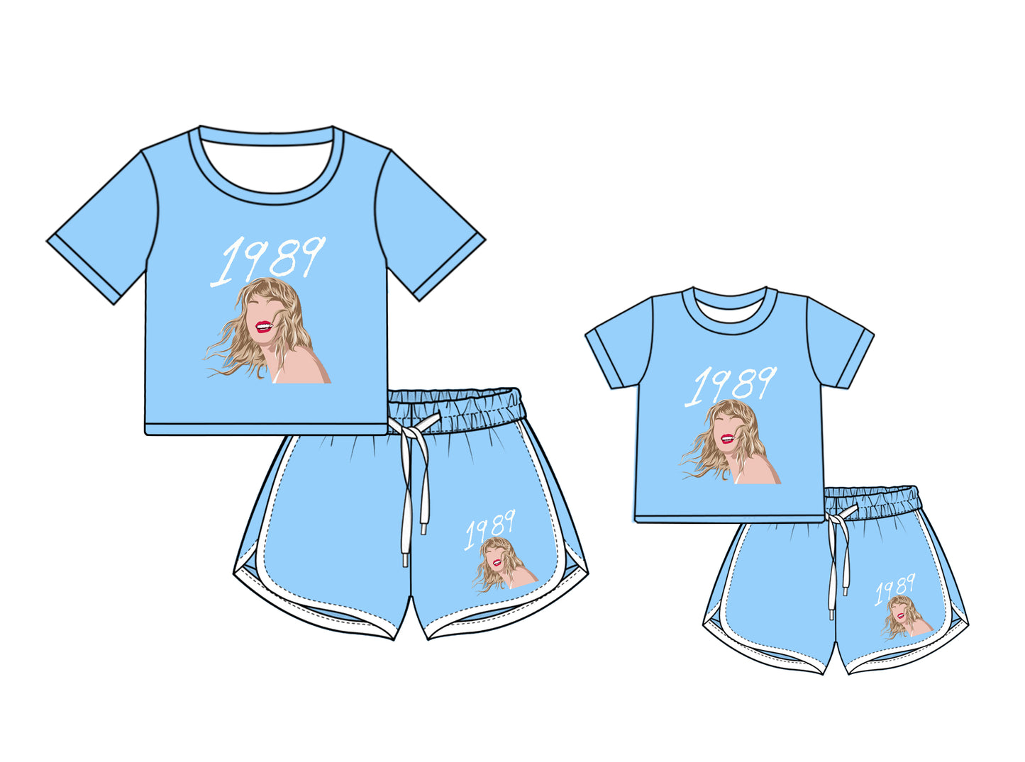 Preorder (moq 5 each) Family Women Baby Girls 1989 Singer TS Blue Top Shorts Clothing Sets
