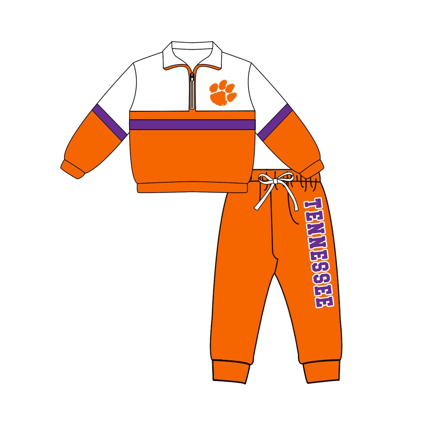 Preorder (moq 5)Baby Boys Clemson Zip Pullovers Top Jogger Pants Team Clothes Set