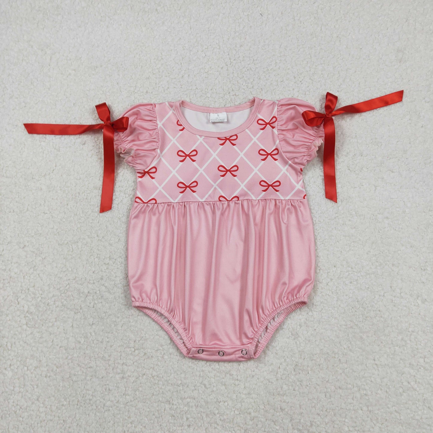 Baby Girls Red Bows Checked Bows Valentines Ruffle Rompers