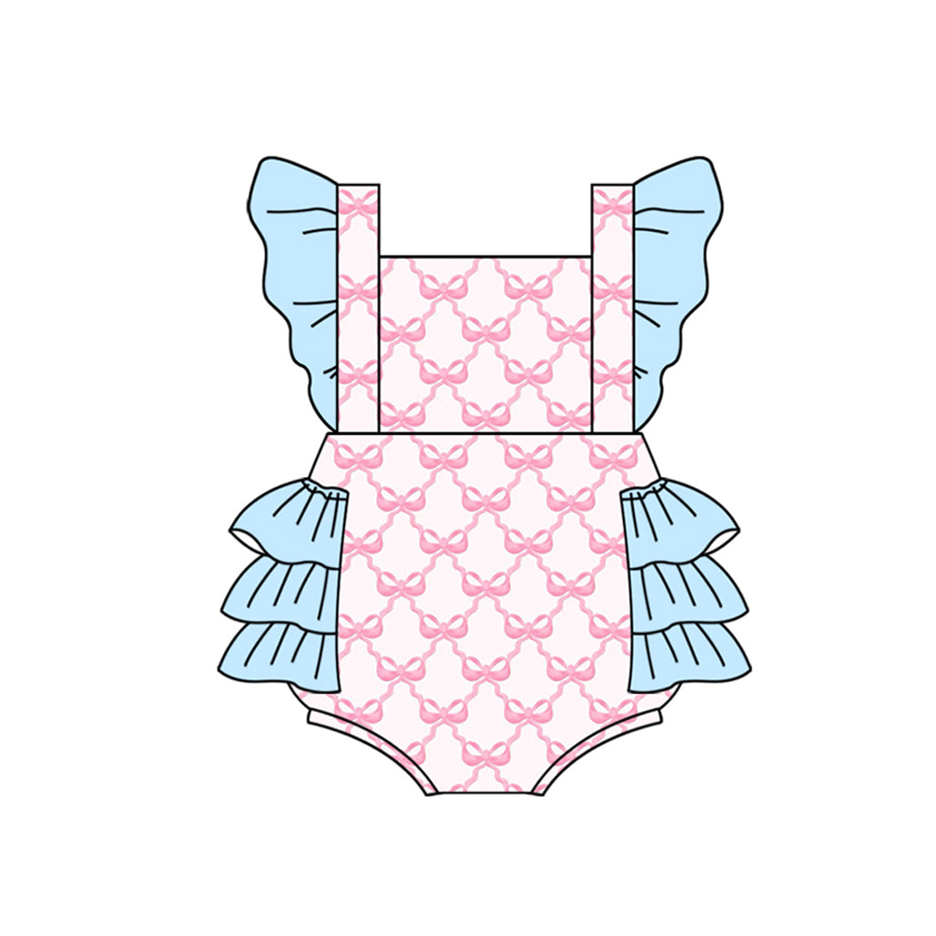 Preorder(moq 5)Baby Infant Girls Pink Bows Bubble Rompers