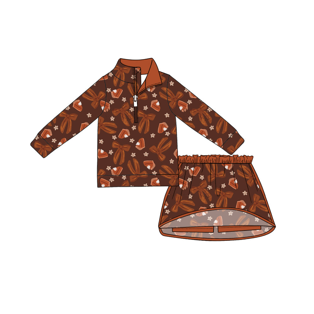 Preorder (moq 5)Baby Girls Flowers Cakes Zip Pullovers Top Skirt Short Thanksgiving Clothes Set