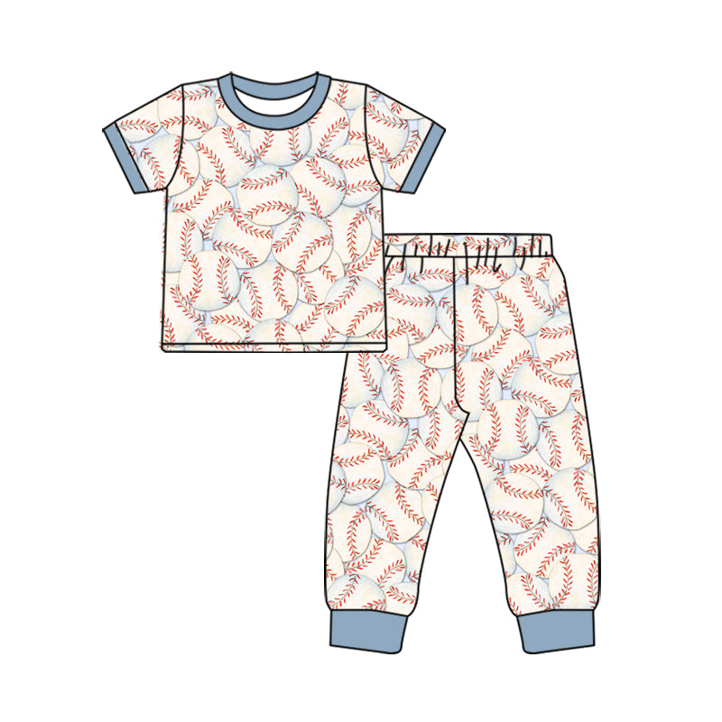 Preorder (moq 5) Baby Boy Clothes Full Baseball Print Short Sleeve Top Long Jogger Pants Outfit Set