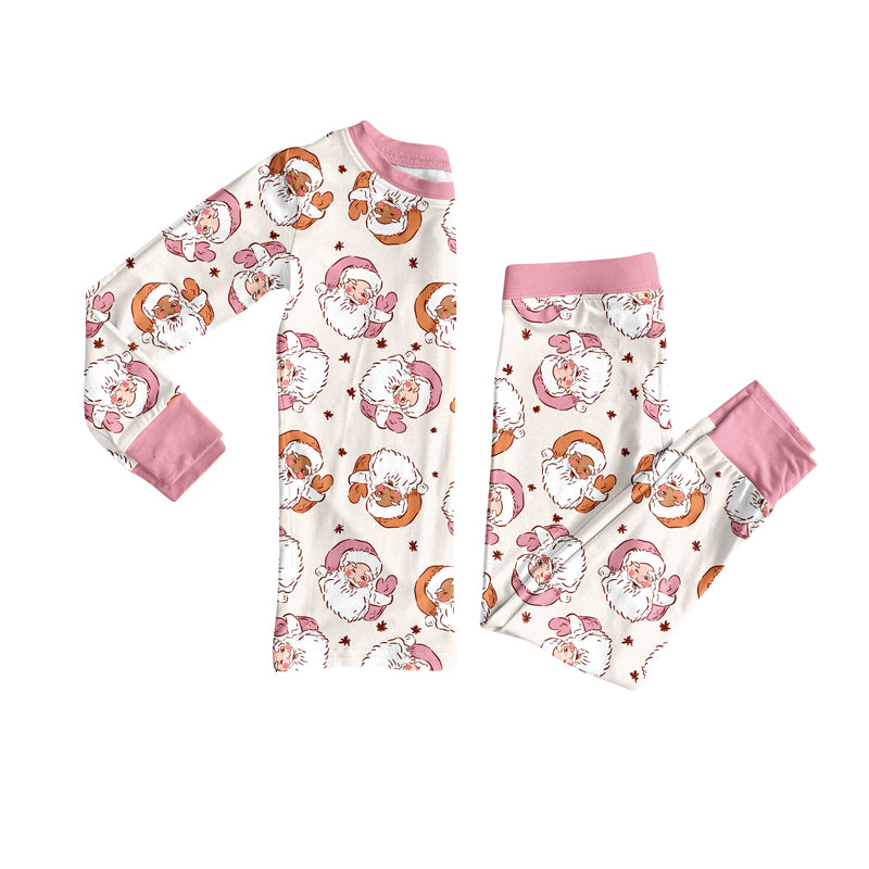 Preorder (moq 5)Baby Girls Long Sleeves Pink Santa Holly Plaid Top Pants Pajamas Set