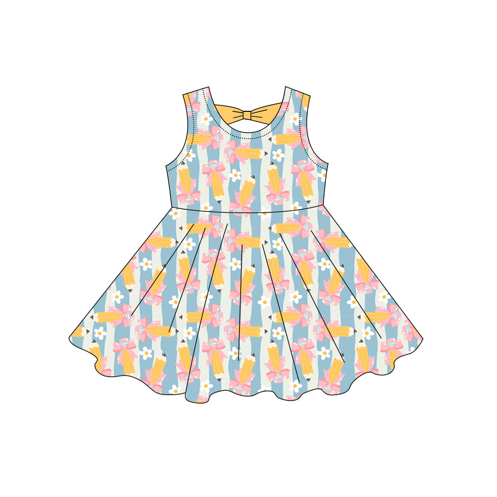 Preorder moq 5 Baby Girls Sleeveless Flowers Pencils Back to School Knee Length Dresses