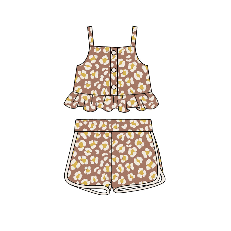 Preorder (moq 5)Baby Girls Pink Leopard Straps Top Shorts Clothes Sets