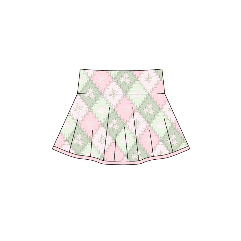 Preorder(moq 5) Baby Girls Bows Flowers Checked Pleated Skirt Shorts Bottom