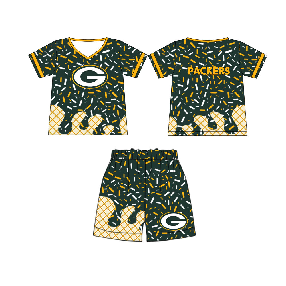 preorder(moq 5) Baby Boys Packers Team Short Sleeve Tee Shirt Shorts Clothes Sets