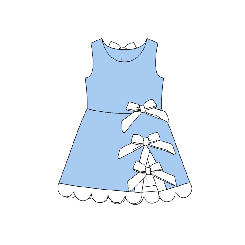 Preorder moq 5 Baby Girls Blue Sleeveless Shorts Scallop Knee Length Dresses