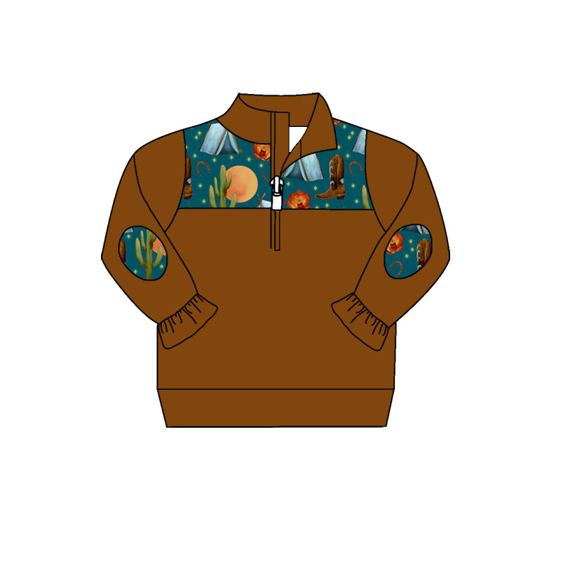 Baby Girls Western Boots Long Sleeve Zip Pullovers Tops Preorder(moq 5)