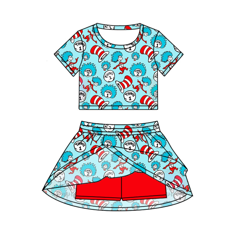 Preorder (moq 5)Baby Girls Dr Reading Cartoon Top Skirt Skort Sets