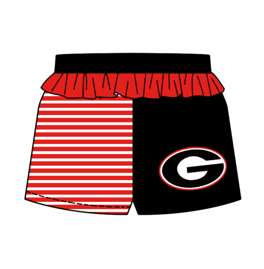 Preorder (moq 5)Baby Girls Red Stripe G Team Ruffle Shorts Bottom