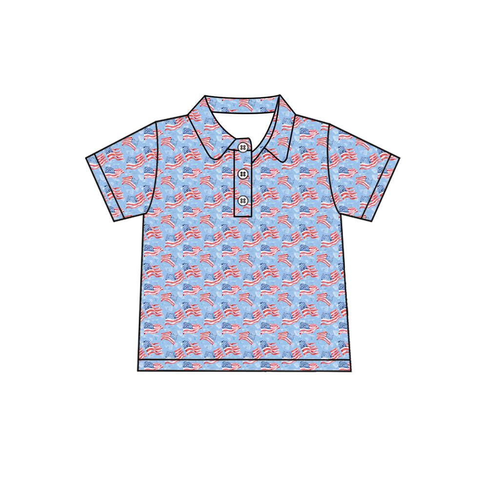 Preorder (moq 5)Baby Boys Buttons 4th Of July Flags Tee Shirts Tops