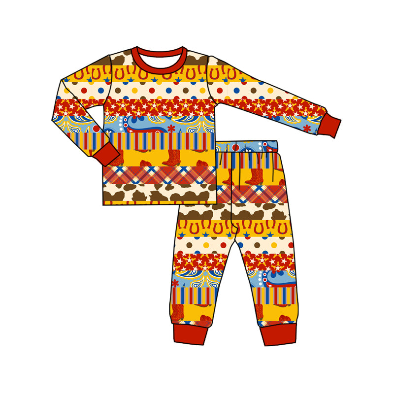 Preorder (moq 5)Baby Boys Red Long Sleeves Camo Polka Dots Stripe Top Pant Pajamas Set