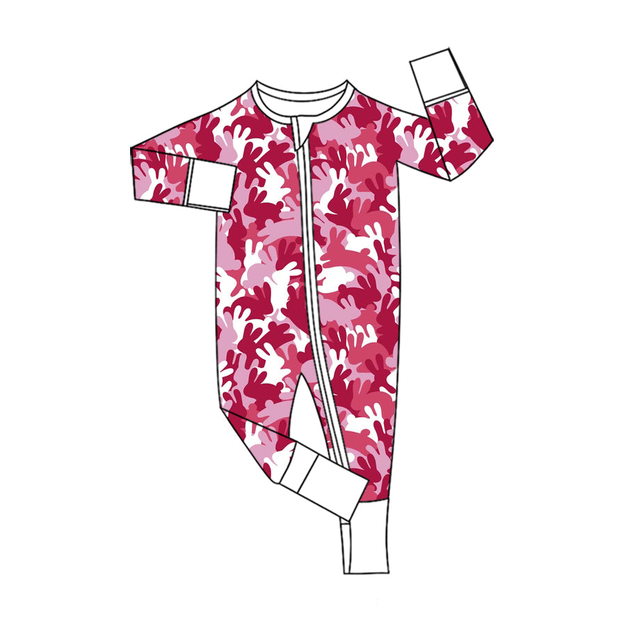 Preorder (moq 5) Baby Girls Easter Red Crewneck Long-Sleeve Bunny Romper