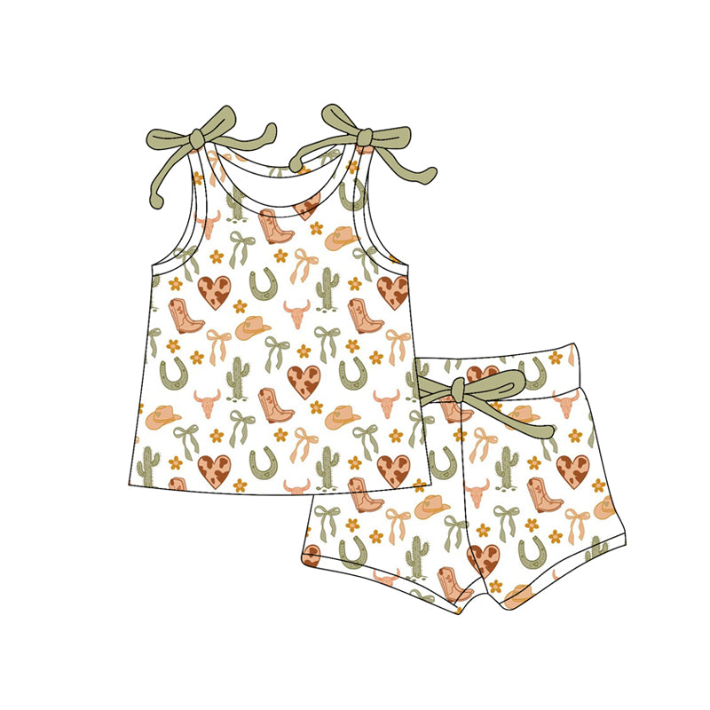 Preorder (moq 5)Baby Girls Bows Sleeveless Boots Bows Vest Top Shorts Set