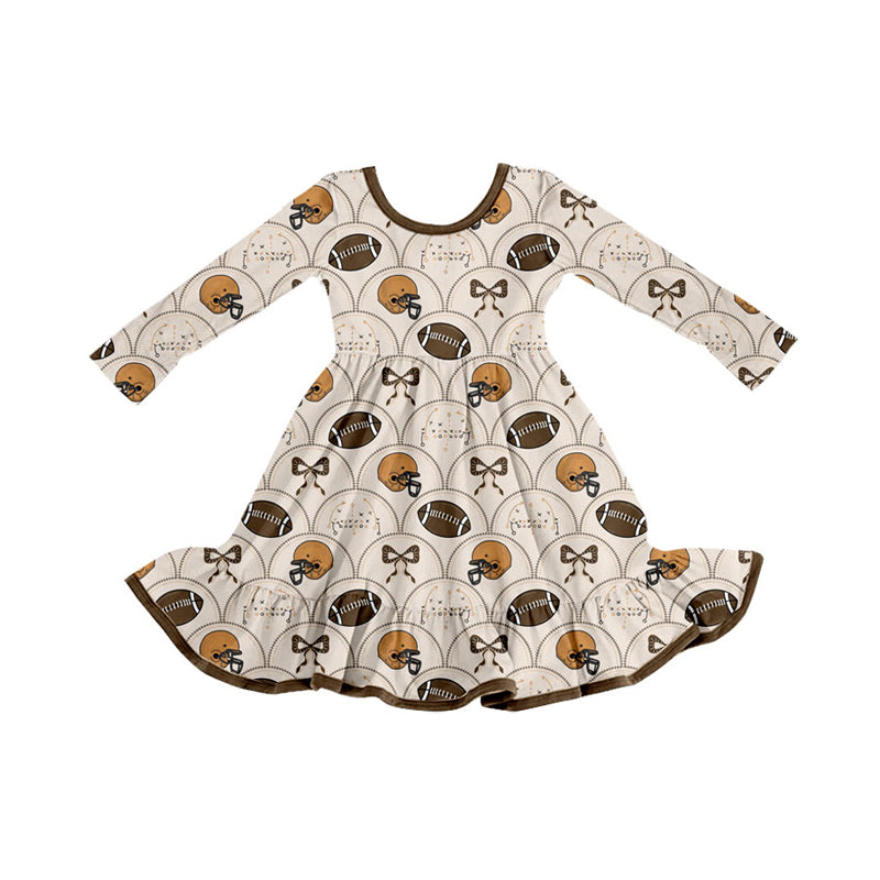 Preorder (moq 5)Baby Girls Footballs Bows Checked Team Ruffle Knee Length Dresses