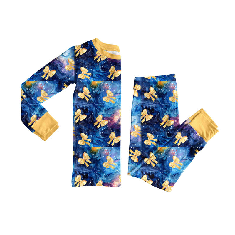 Preorder(moq 8)Baby Girls Yellow Bows Top Pants Pajamas Sets