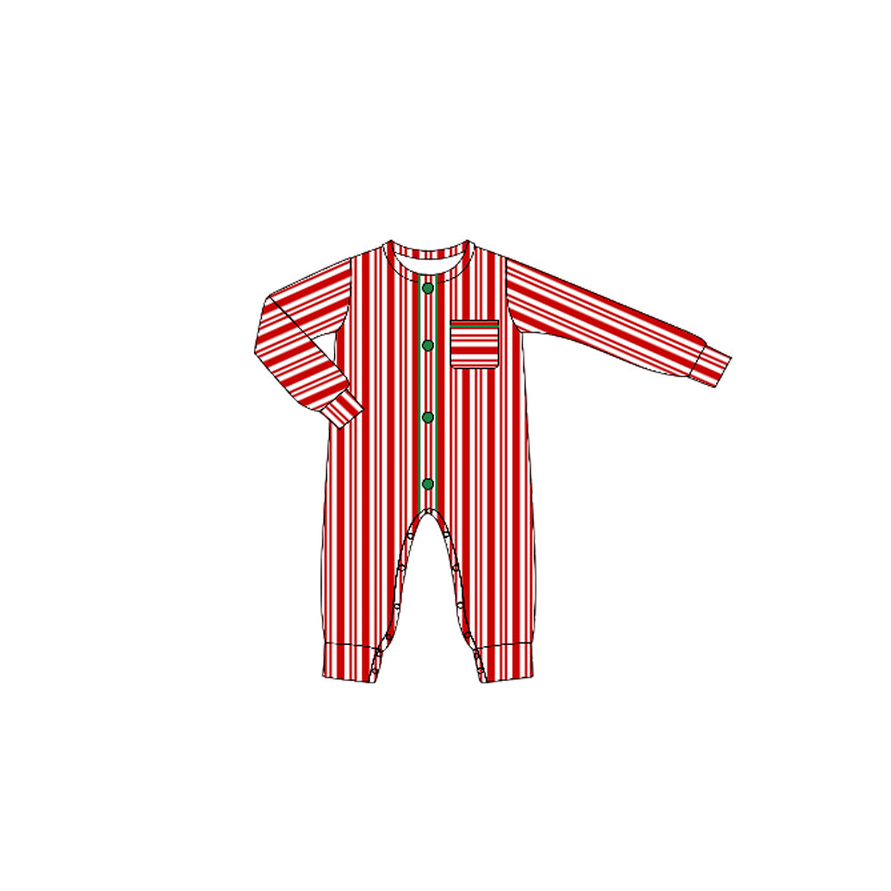 Preorder(moq 5)Baby Boys Long Sleeves Red Stripes Pocket Button Pant Rompers