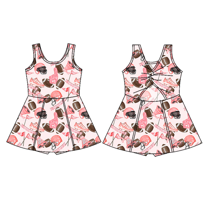 Preorder (moq 5)Baby Girls Pink Sleeveless Football Flags Yoga Active Skort Dress