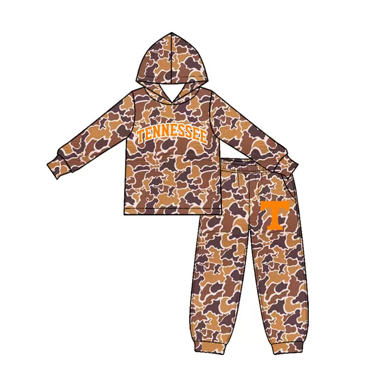 Preorder (moq 5) Baby Boy Clothes Brown Duck Camo Print Long Sleeve Hoodie Jogger Pant Set