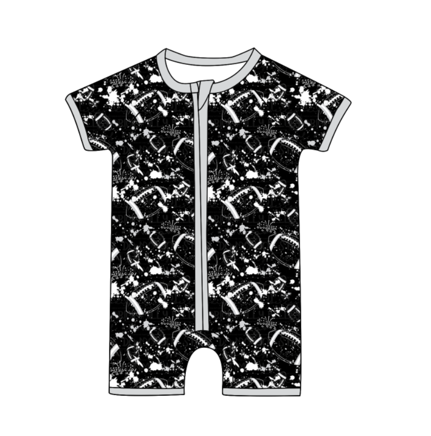 Preorder (moq 5)Baby Boys Short Sleeve Tie-dye Footballs Print Team Zip Rompers