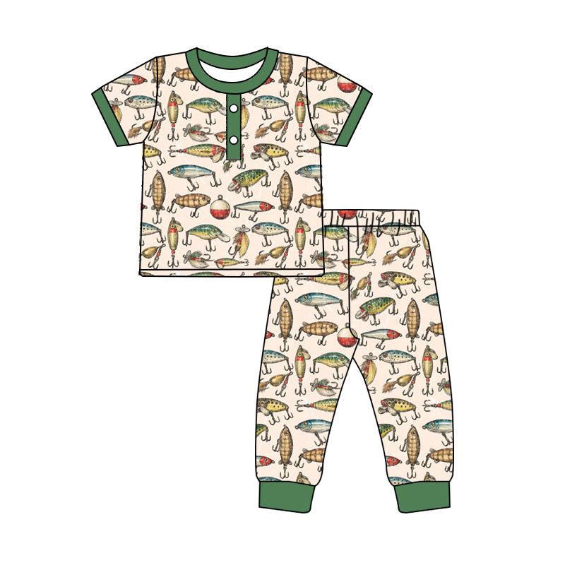 Preorder (moq 5)Baby Boys Short Sleeve Fishing Top Pant Hunting Pajamas Sets